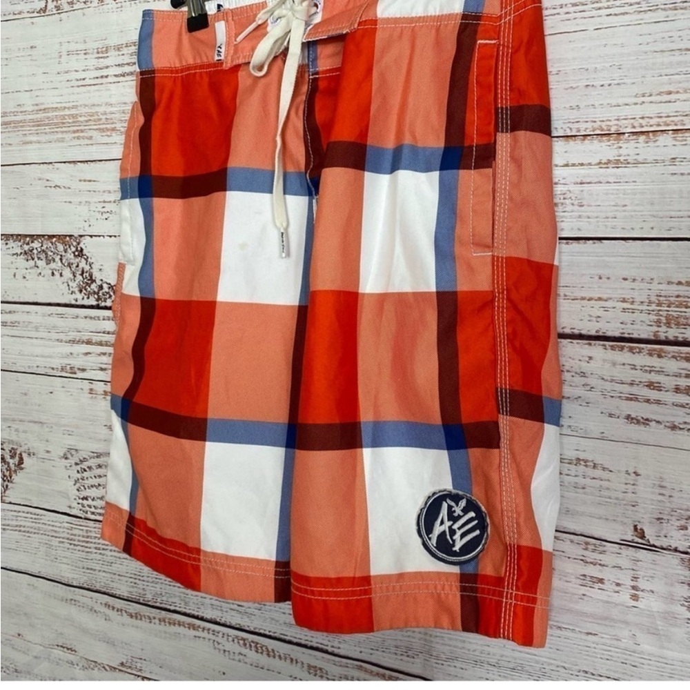 American eagle plaid orange drawstring board swimming shorts